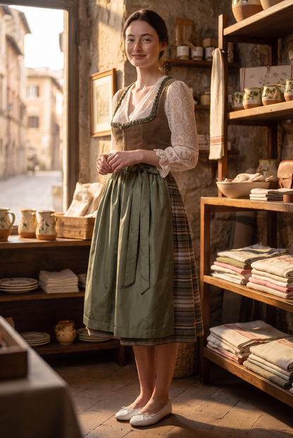 Berwin Thea Long Dirndl, Olive — 75cm 2pc Set