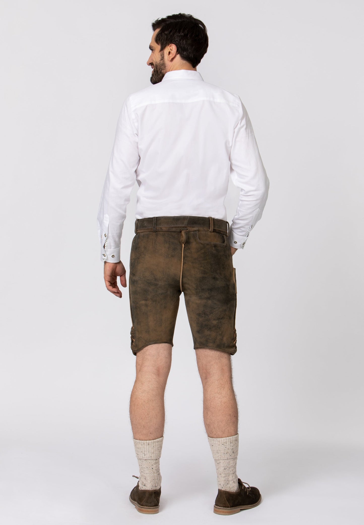 Men's Lederhosen "Leonardo" with Belt Dark Brown w/green (52) closeout