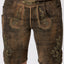 Men's Lederhosen "Leonardo" with Belt Dark Brown w/green (52) closeout