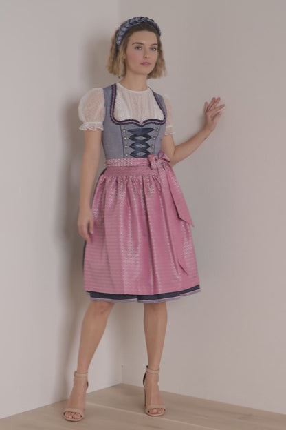 Kruger Skylar Midi Dirndl, Blue — 60cm 2pc Set